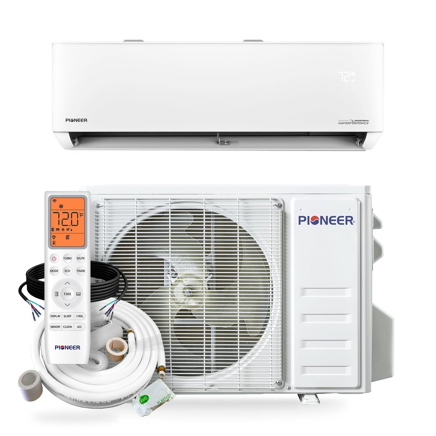 Pioneer Quantum Hyperformance 24,000 BTU 22.5 SEER2 230V High-Wall Ductless Energy-Star Mini-Split Air Conditioner Inverter Hyper Heat Pump Full Set - WYT024GLSI25RH-10S