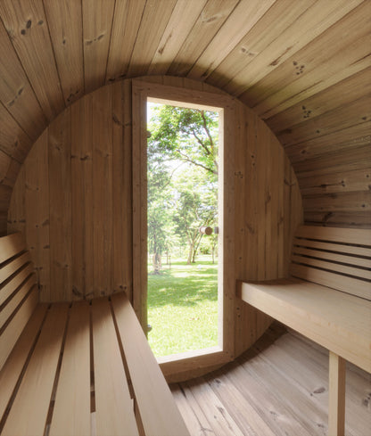 E7W Barrel Sauna Inside View